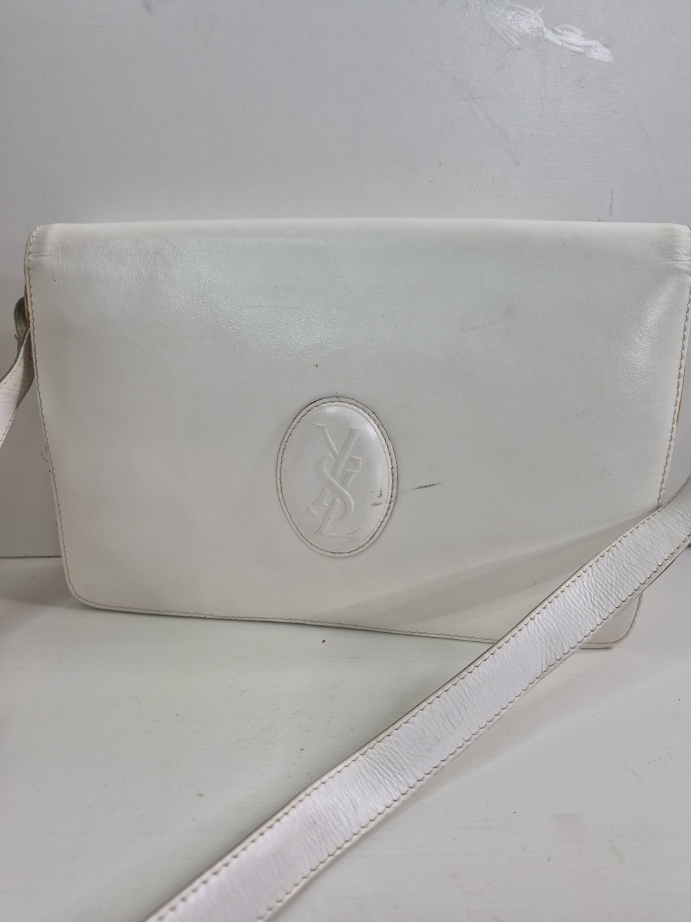Vintage Saint Laurent White Leather Crossbody Bag